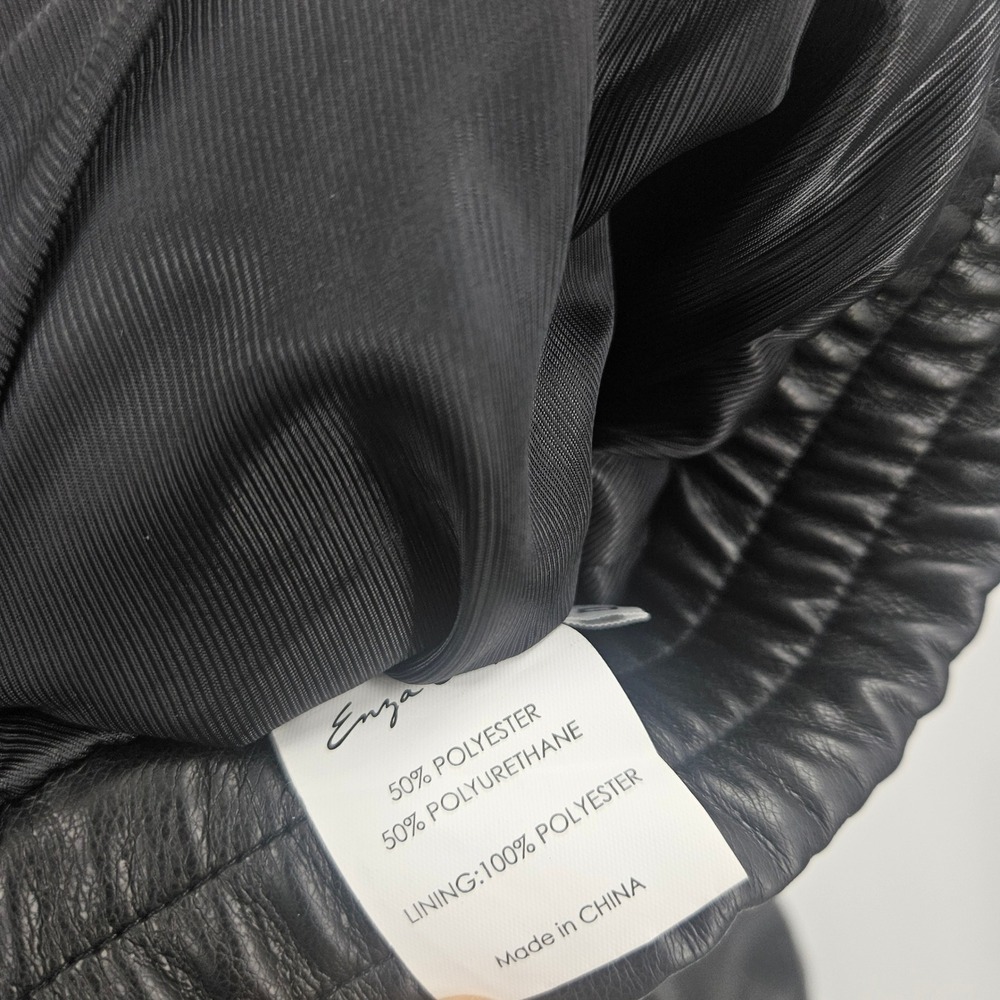 Enza Costa Vegan Leather Bomber Coat Jacket Black Elastic Waist Minimalist Sz 0 - Picture 6 of 10